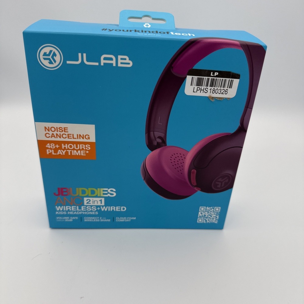 JLab JBuddies Bluetooth Wireless ANC Kids' Headphones - Purple/Pink: Over-Ear